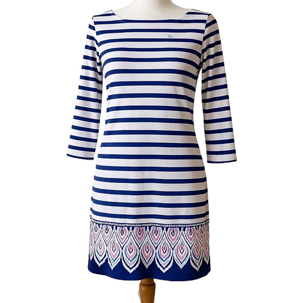 Lilly Pulitzer Beacon Blue Serene Striped Peacock Engineered Dress Medium Beachy